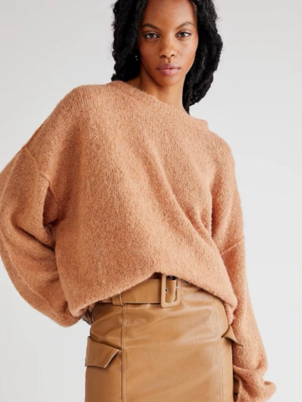 FREE PEOPLE Angelic Alpaca Blend Slouchy Pullover Sweater Almond Size Large
